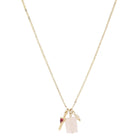 Gold Sword with Pink Crystal Heart, Rose Quartz Rectangle, Pink Pearl Necklace, .65", .65", .25"