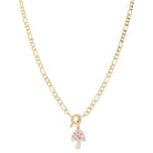 Gold Spring Ring and Light Pink Enamel Mushroom with Mini Multi Pink Crystals Necklace, .65"