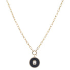 18" Crystal Spring Ring & Black Enamel Disc with Emerald Crystal & Crystal Edge Necklace, 3" Ext