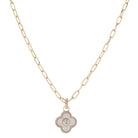 18" Crystal Ring White Shell Inlay Clover with Center Crystal & Mini Crystal Edge Necklace, 3" Ext