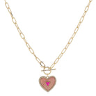 18" Crystal Toggle & Pink Shell Inlay Heart with Pink Triangle Crystal & Crystal Edge Necklace, 3" Ext