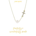 16" Pearl Bead and Pave Crystal Cross in Chain Necklace, 3" Ext