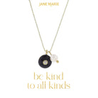 16" Black Enamel Circle with Mini Center Crystal and Pearl Dangle Necklace, 3" Ext