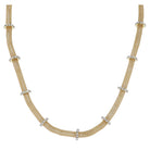 16" Gold Round Mesh Chain with Crystal Ring Stations Necklace, 3" Ext