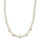 16" Ivory Semi-Precious Beaded with Gold Cylinder Disc Beads with Crystal Drops Necklace, 3" Ext