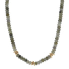 16" Labradorite Beaded with Multi Gold and Crystal Rondel Cluster Stations Necklace, 3" Ext