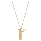 16" Gold Bezel Crystal, Wide Gold Bar with Pave Crystal "BLESSED", Gold Open Cross Necklace, 3"Ext