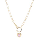 16" Claw Clasp with Gold Studded Ring and Gold Heart with Pink Rectangle Crystal Necklace