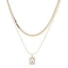 16", 18" 2 Strand Gold Herringbone Chain & Ball Chain with Rounded Rectangle & Crystal Necklace