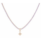 Lavender Crystal Tennis and Clear Crystal in Gold Diamond Necklace, 2.5" Ext