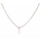 Clear Crystal Tennis and Drop Pearl Necklace, 2.5" Ext