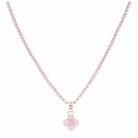 Light Pink Crystal Tennis and Pink Enamel Quatrefoil with Light Pink Crystal Necklace, 2.5" Ext