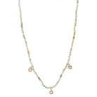 16" Amazonite Mini Faceted Stone Beaded with Gold Beads & Crystal Stations Necklace, 3" Ext