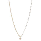16" Half Double Gold Satellite Bar Chains, Half Smokey Beaded Link Chain & Star Necklace, 3" Ext