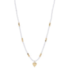 16" Moonstone Mini Faceted Beaded with Gold Bead Accents and Gold Heart Necklace, 3" Ext