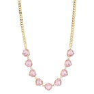 15" Light Pink Crystal Portion on Gold Curb Chain Necklace, 3" Ext