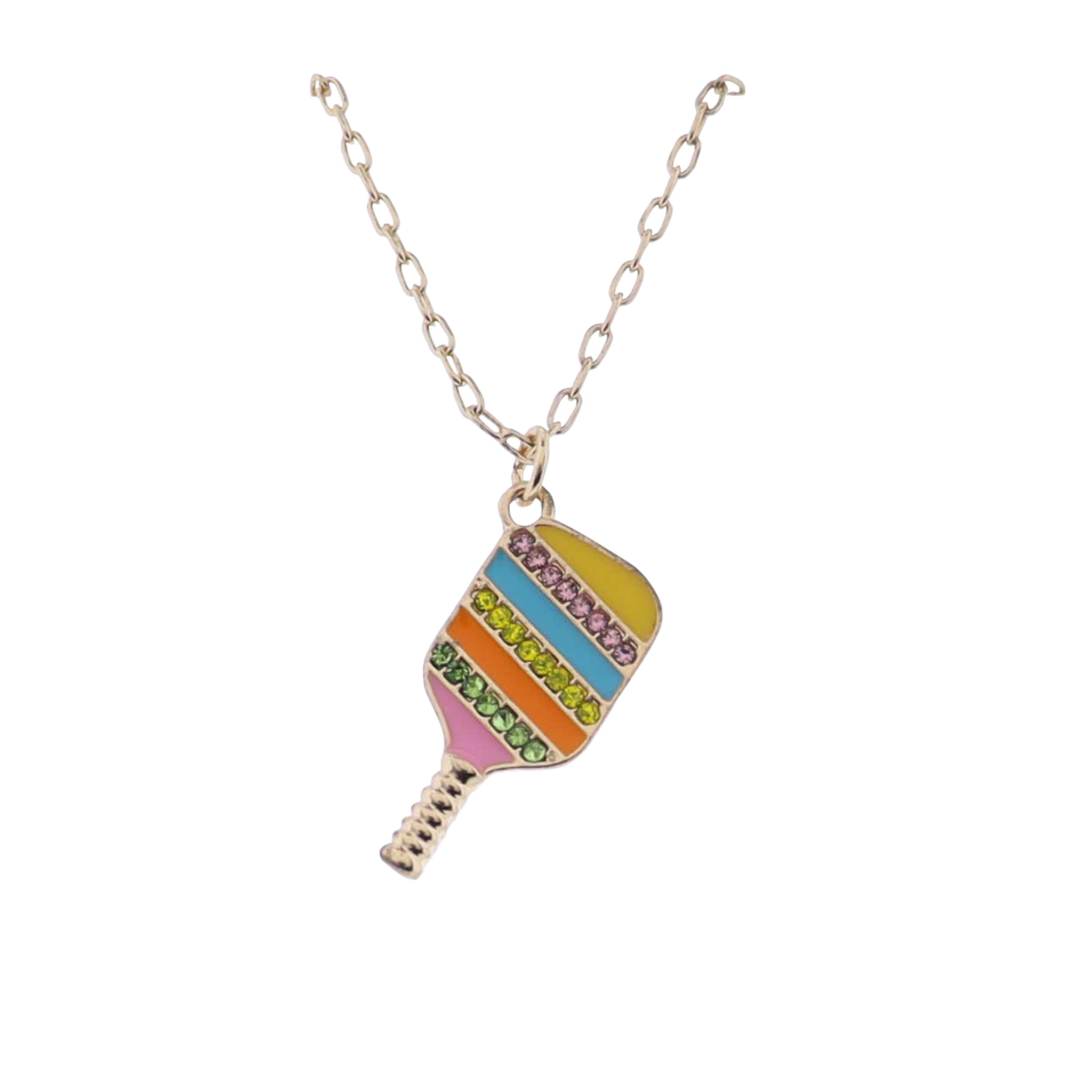 Gold Link Chain Necklace with Multi Pickleball Paddle