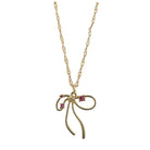 18K Gold Plated Chain Necklace with Gold Bow with Pink Crystals