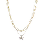 Gold Long and short 2 Layer Chain Necklace with Bow Charm