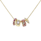 Gold Wheat Chain Necklace with Pink, Red, Clear 4 Crystal Charms