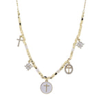 Gold Satellite Chain Necklace with Cross, Square, Cross, Cross, Square Charms