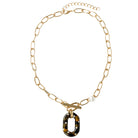 Gold Chain Necklace with Tortoise Oval with Crystals
