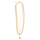 18K Gold Plated Gold & Pearl Beaded 3 Strand Necklace with Gold Heart
