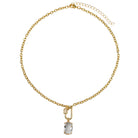 18K Gold Plated Gold Gauge Chain Necklace with Gold Carabiner with Clear Crystal