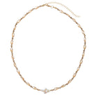 Champagne, Greige, Gold Beaded Necklace with Pearl Cross