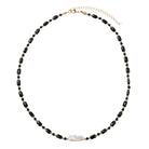 Jet, Gold Beaded Necklace with Pearl Rectangle