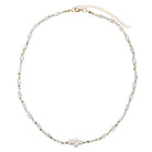 Moontstone, Gold Beaded Necklace with Pearl Cross