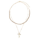 Greige, Gold Beaded 2 Layer Necklace with Gold Bow