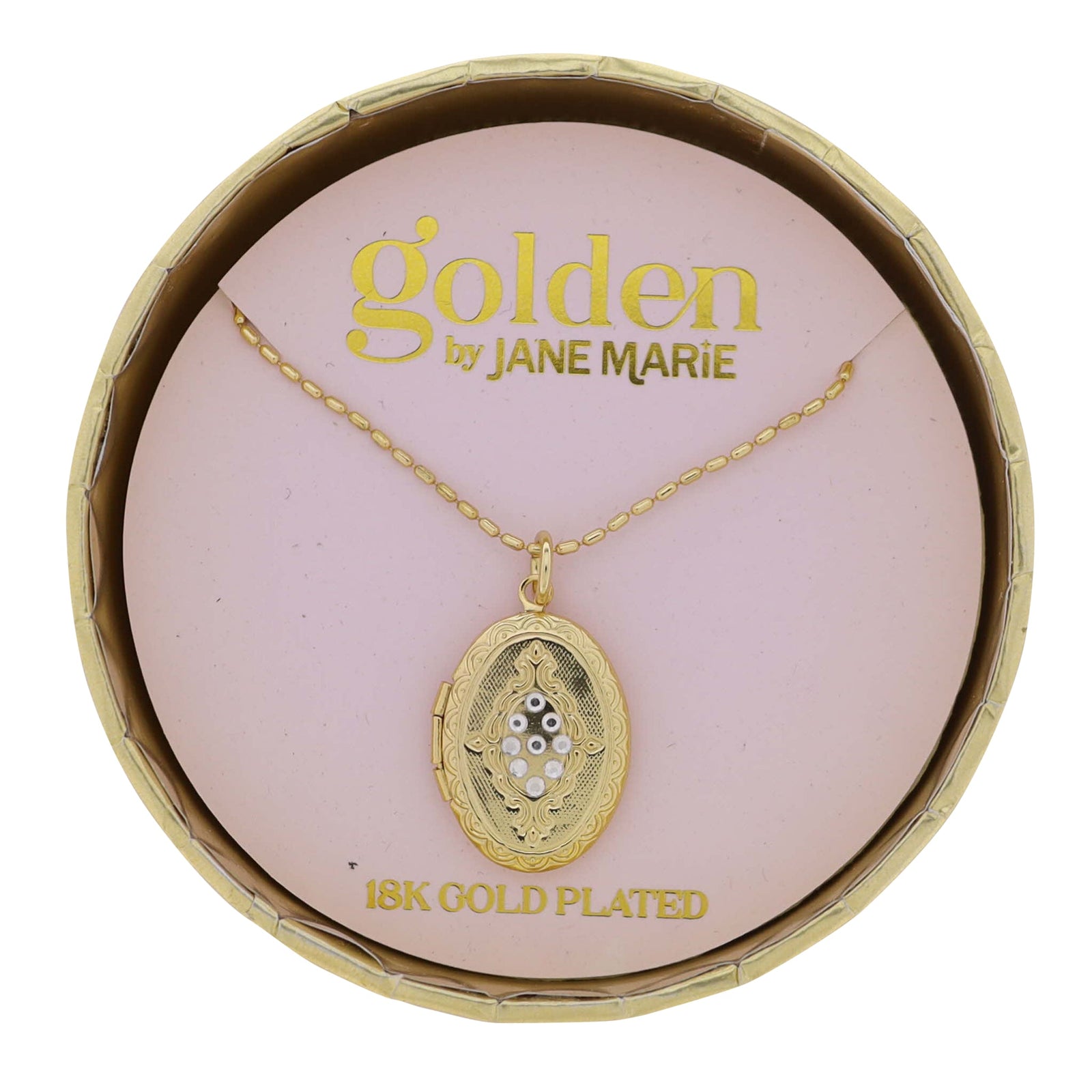 18K Gold Plated Oval Bar Chain Necklace with Gold Locket – Charming Charlie