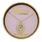 18K Gold Plated Oval Bar Chain Necklace with Gold Locket