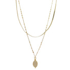 18K Gold Plated 2 Layer Snake & Ball Chain Chain Necklace with Cream Oval Stone