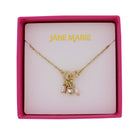 Gold Figaro Chain Necklace with Pink & Black Diamond Crystal, Heart, Pearl