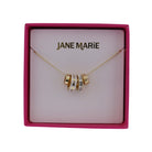 Gold Cable Chain Necklace with Clear Crystal & White Enamel Rondelles