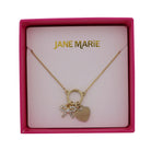 Gold Box Chain Necklace with Clear & Gold Bow & Heart