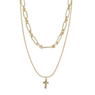 Gold 2 Layer Link, Twisted Chain Chain Necklace with Gold Cross - Charming Charlie