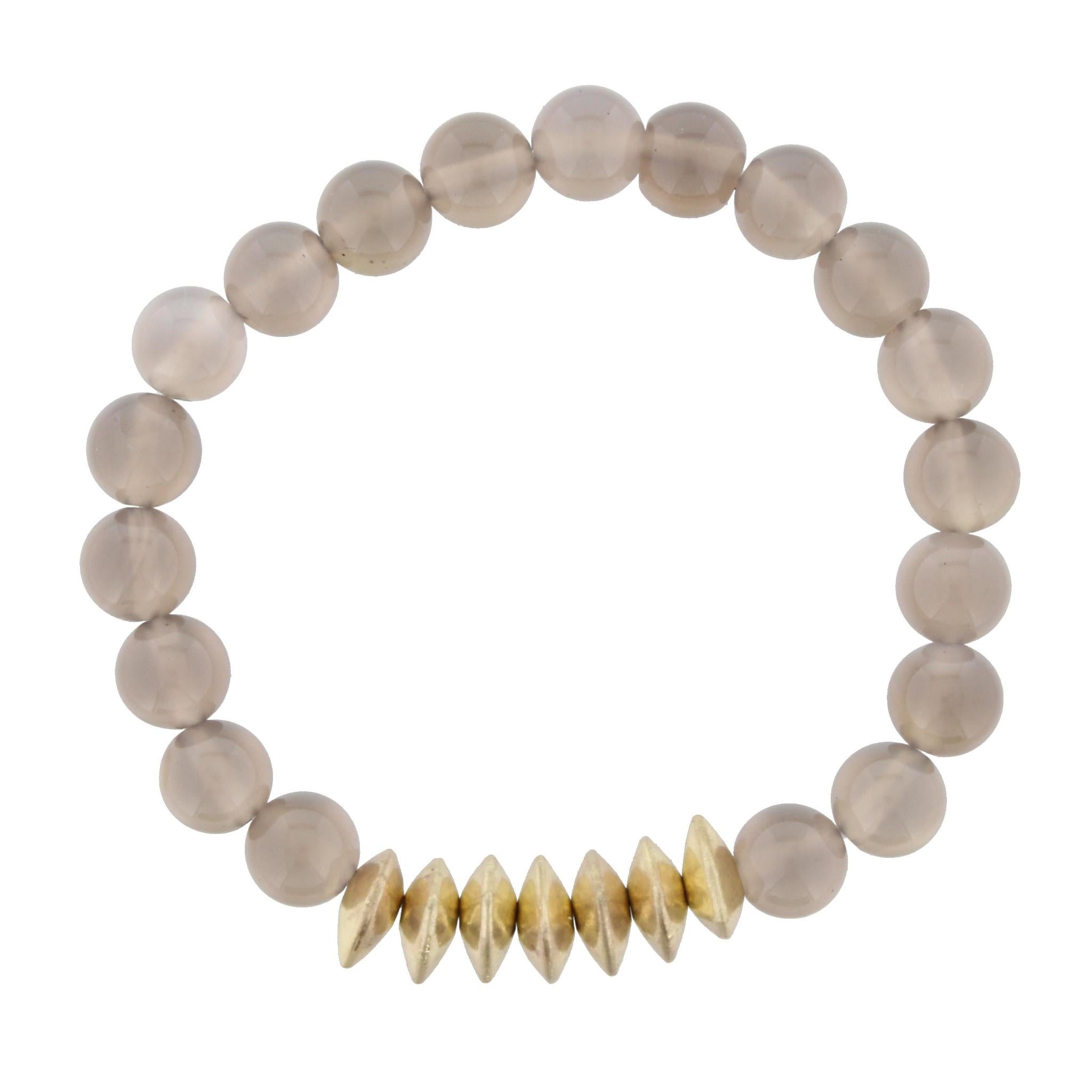 Grey Beaded Stretch Bracelet with Gold Triangle Spacers