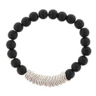 Jet Beaded Stretch Bracelet with Silver Wavy Disk Spacers