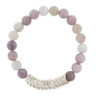 Lilac Beaded Stretch Bracelet with Silver Wavy Disk Spacers