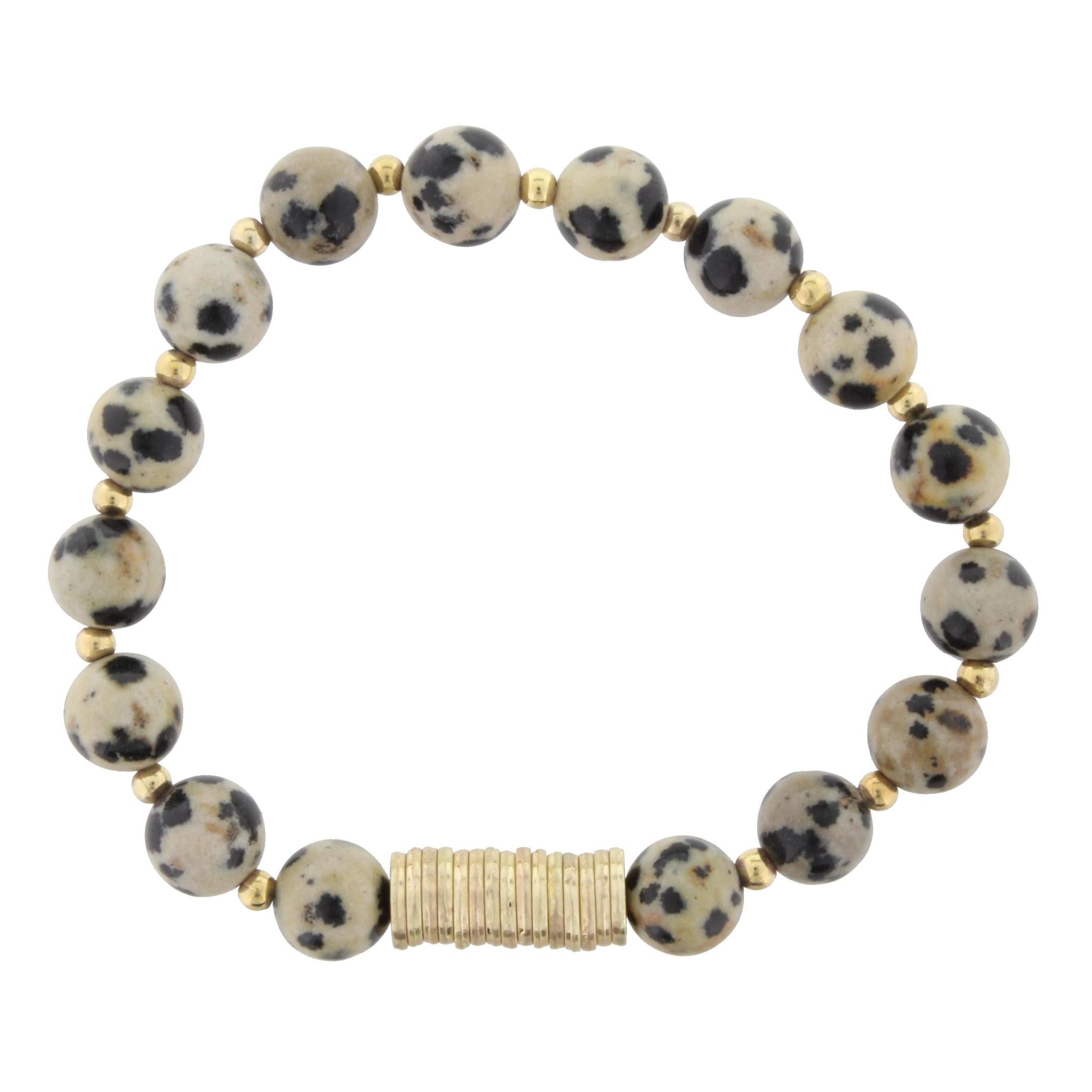 Dalmation Beaded Stretch Bracelet with Gold Disks