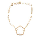 Gold Chain Link with Pentagon Carabiner with Rhinestone Accents Bracelet, 2" Ext.