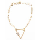 Gold Chain Link with Triangle Carabiner with Rhinestone Accents Bracelet, 2" Ext.