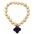 Faceted Gold Beaded Stretch, Jet Ceramic Quatrefoil Bracelet