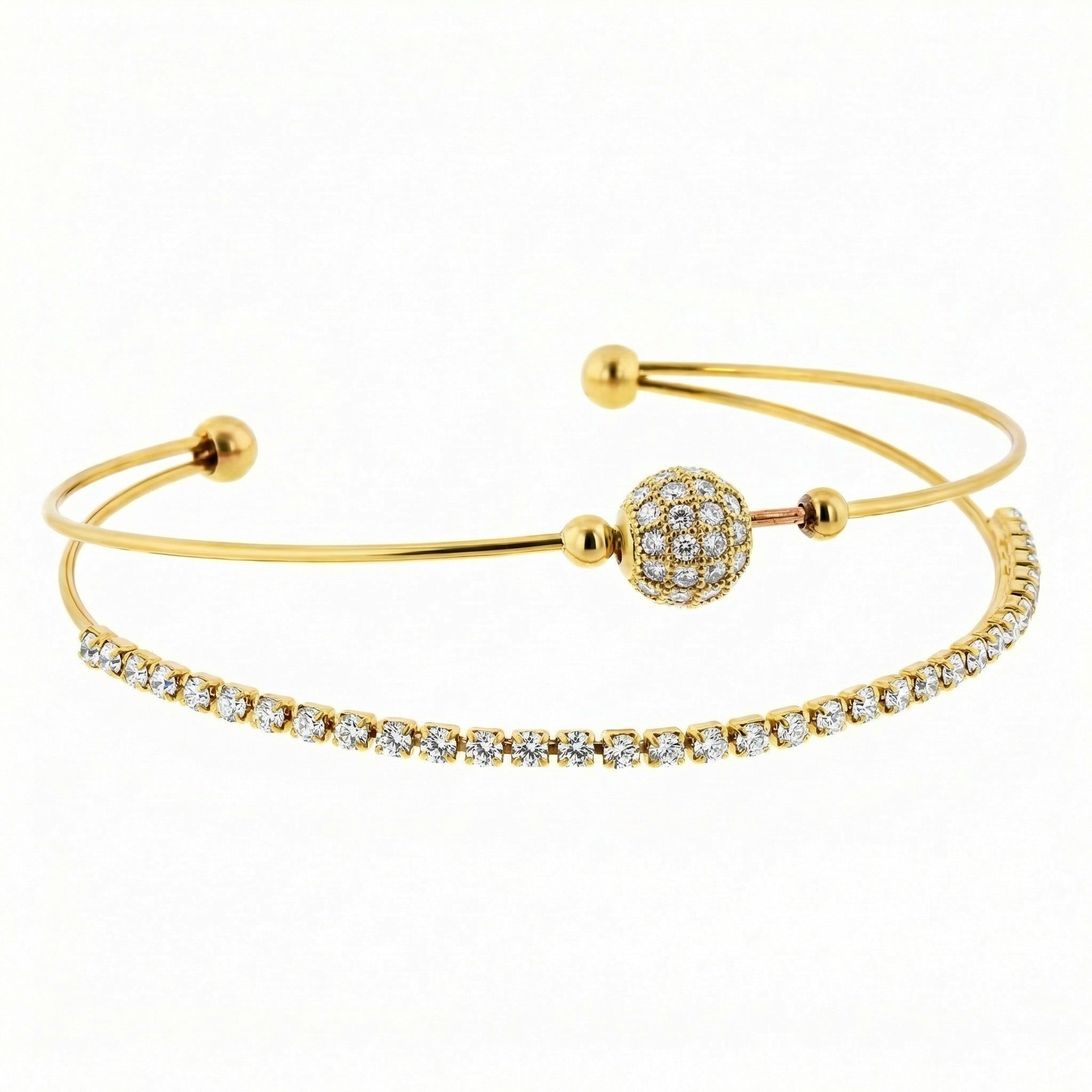Gold 2 Layer Bead with Square Crystals Bracelet - Charming Charlie
