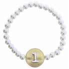Gold "L" Block Initial on Silver Disc and Pearl Strand Bracelet
