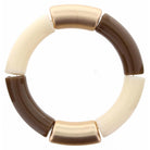 Chunky Brown, Ivory, and Gold Colorblock Resin Stretch Bangle Bracelet