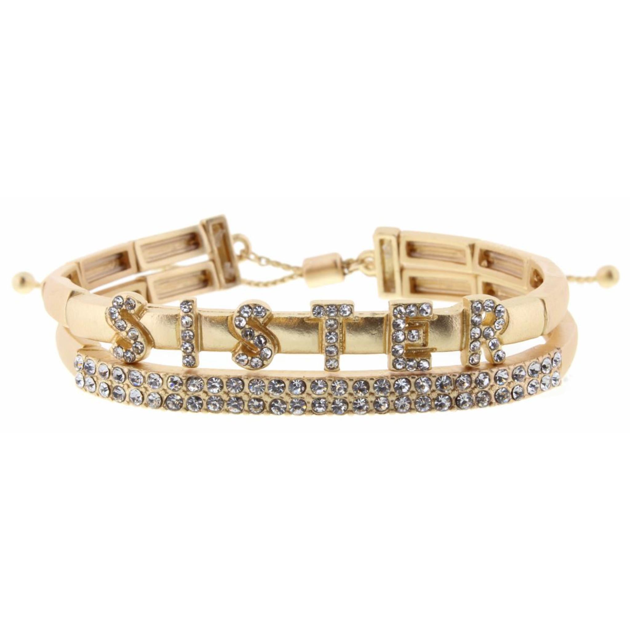 2 Layer, Clear Crystal "Sister" and Bar Bracelet, 3" Ext.